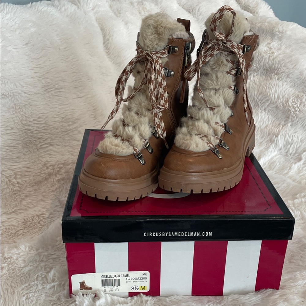 Circus by Sam Edelman Giselle Carmel Lace Up Faux-Fur Boots